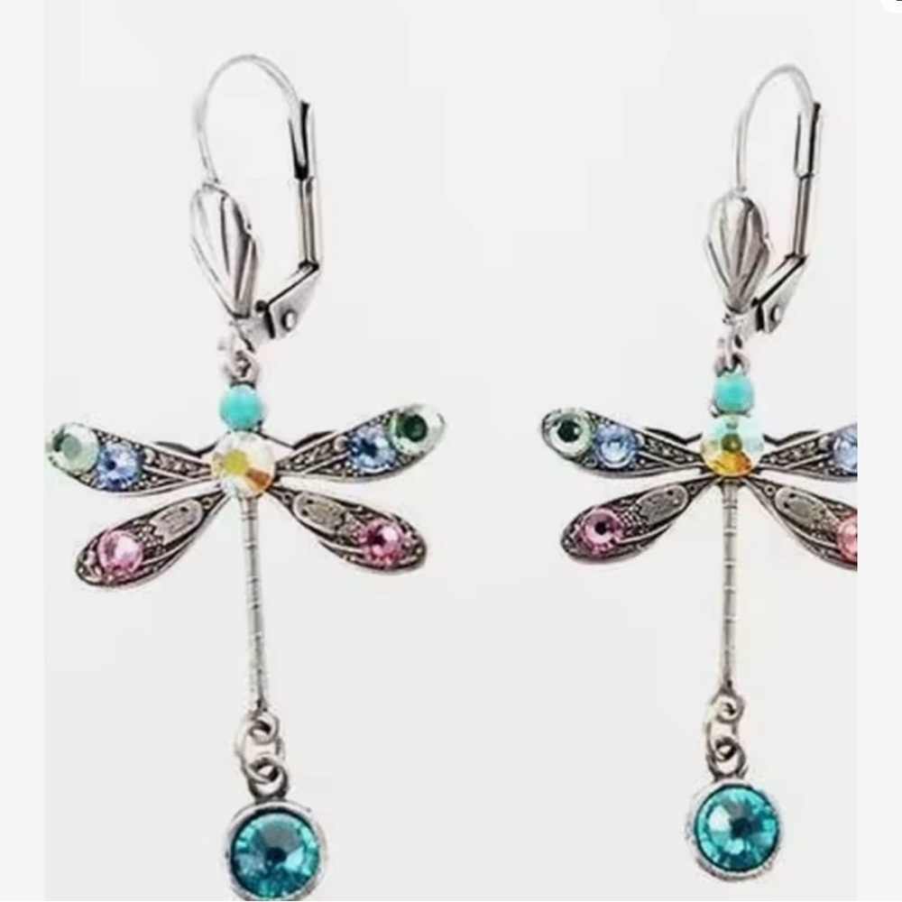 NEWSilver Dragonfly Earrings with Multicolor Gemstones